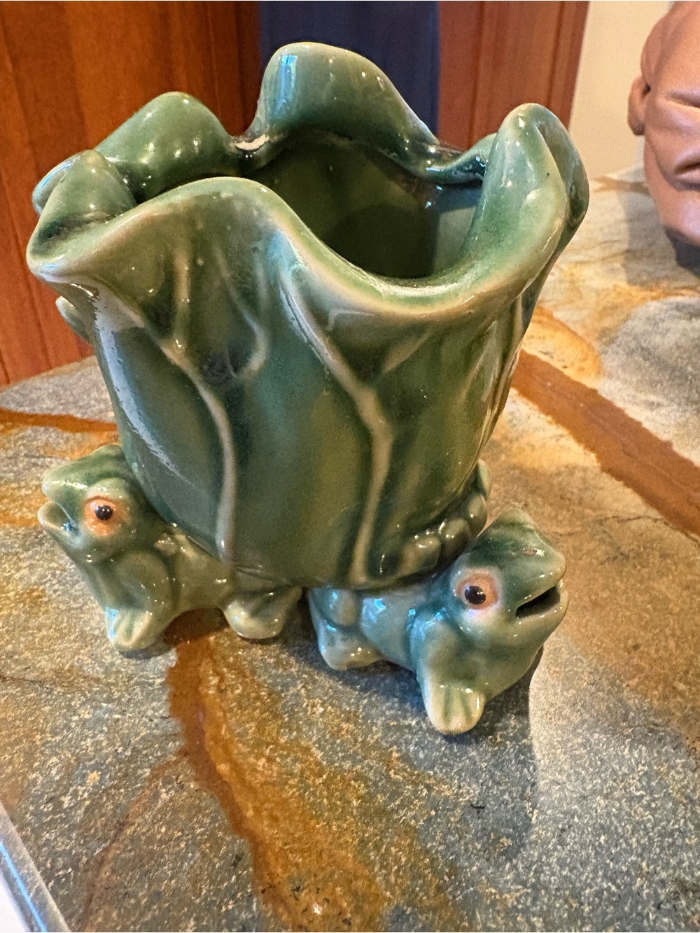 Vintage Frog Majolica Succulent Stand